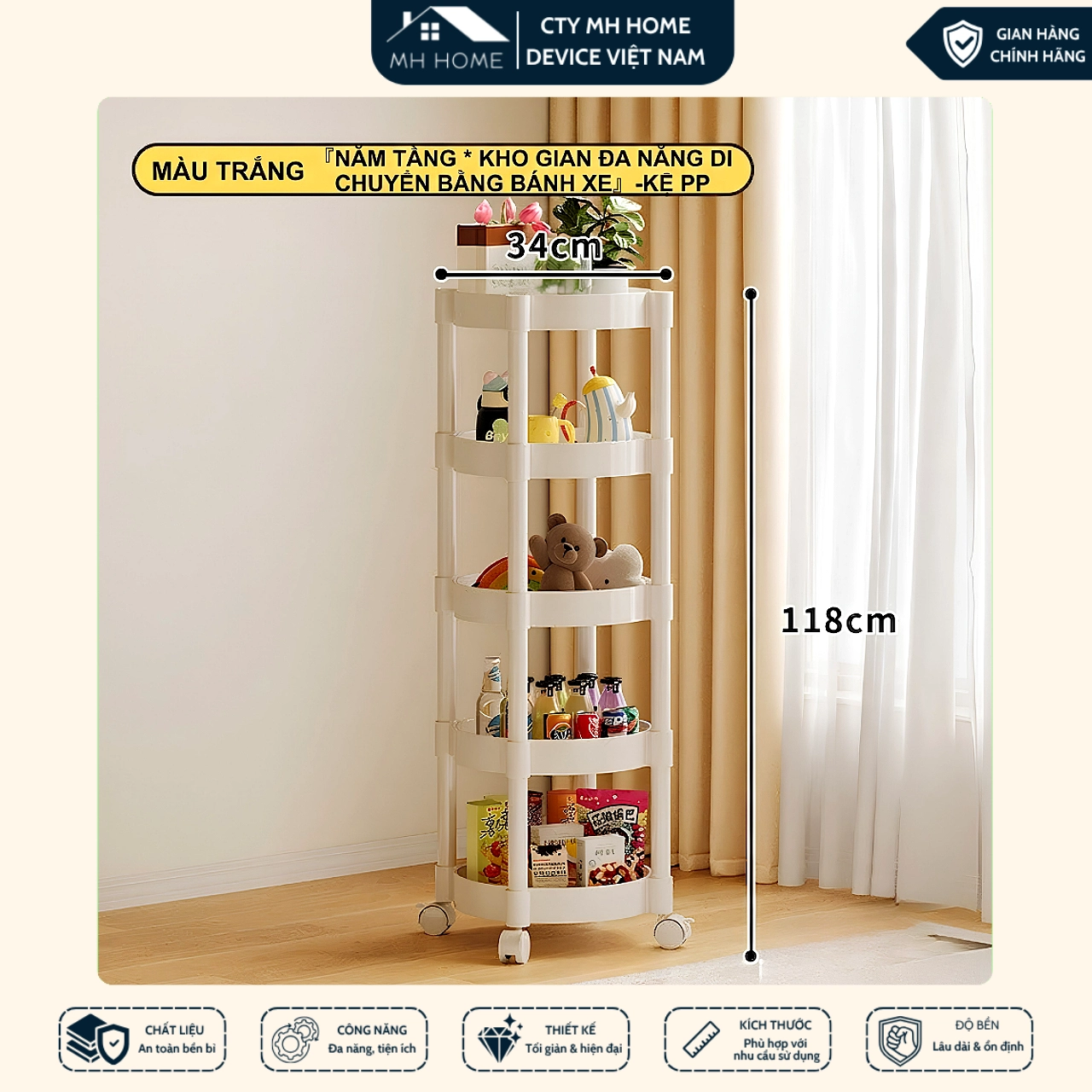 Kệ Để Đồ Đa Năng Có Bánh Xe Xoay 360° - Kệ Nhựa Nhiều Tầng Tiện Dụng Cho Nhà Bếp, Nhà Tắm, Phòng Ngủ